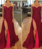 A-Line/Princess Off-the-Shoulder Sleeveless Long Chiffon Prom Dresses