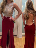 Sheath/Column Sleeveless Scoop Spandex Beading Long Prom Dresses