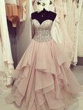 Ball Gown Sweetheart Sleeveless Long Beading Chiffon Prom Dresses