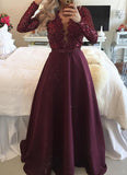 A-Line/Princess Scoop Long Sleeves Sequined Satin Long Prom Dresses