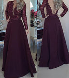 A-Line/Princess Scoop Long Sleeves Sequined Satin Long Prom Dresses