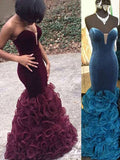 Trumpet/Mermaid Sweetheart Velvet Sleeveless Long Prom Dresses