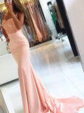 Trumpet/Mermaid Spaghetti Straps Sleeveless Satin Long Prom Dresses