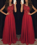 A-Line/Princess Sleeveless Scoop Chiffon Beading Long Prom Dresses