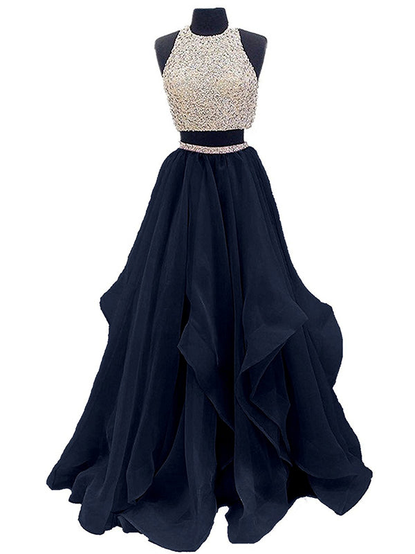 high neck 2 piece prom dress two piece prom dress,high neck prom dress,tulle prom dress,red evening gowns
