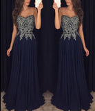 Sweetheart Lace Appliqued Sleeveless Chiffon Long Prom Dresses