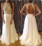 High Neck Sleeveless Chiffon Beaded Long Prom Dresses