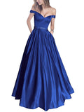 Off-the-Shoulder Beaded Satin Evening Prom Dresses With Pocket