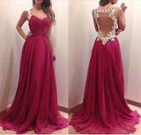 Sweetheart Chiffon Long Prom Dresses with Lace Appliques