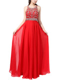 A-line High Neck Beading Sleeveless Chiffon Long Prom Dresses