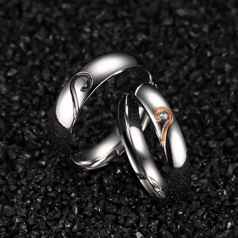 "Heart Design" Titanium Gemstone Promise Rings for Couples