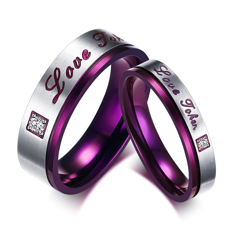 "Love Token" Gemstone Titanium Promise Rings for Couples