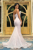 Sequin Mermaid Prom Dresses for Women 2023 Spaghetti Straps Sparkly Evening Formal Gown with Slit