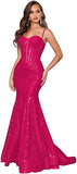 Sequin Mermaid Prom Dresses for Women 2023 Spaghetti Straps Sparkly Evening Formal Gown with Slit