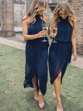 Sheath/Column Ruffles Halter Sleeveless Ankle-Length Tulle Bridesmaid Dresses