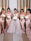 Sheath/Column Sweetheart Sleeveless Split Side Sweep/Brush Train Elastic Woven Satin Bridesmaid Dresses