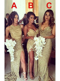 Sheath/Column Sweetheart Sleeveless Split Side Floor-Length Sequins Bridesmaid Dresses
