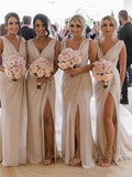 Sheath/Column Sleeveless V-neck Split Side Floor-Length Chiffon Bridesmaid Dresses