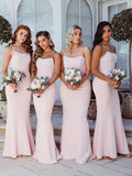Sheath/Column Strapless Sleeveless Stretch Crepe Floor-Length Bridesmaid Dresses