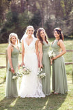 A-Line/Princess Ruched Women's V-Neck Chiffon Floor-Length Bridesmaid Dress