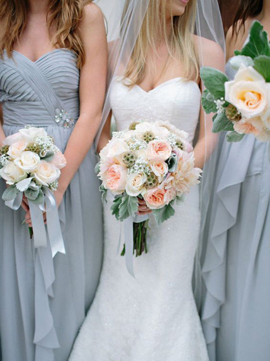 A-Line/Princess Sweetheart Sleeveless Floor-Length With Layers Chiffon Bridesmaid Dresses
