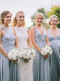 A-Line/Princess Halter Sleeveless Floor-Length With Ruched Chiffon Bridesmaid Dresses
