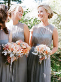 A-Line/Princess Scoop Sleeveless Floor-Length With Sash/Ribbon/Belt Chiffon Bridesmaid Dresses