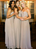 A-Line/Princess Sweetheart Sleeveless Floor-Length With Ruched Bridesmaid Chiffon Dresses