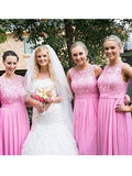 A-Line/Princess Scoop Sleeveless Floor-Length With Lace Applique Chiffon Bridesmaid Dresses