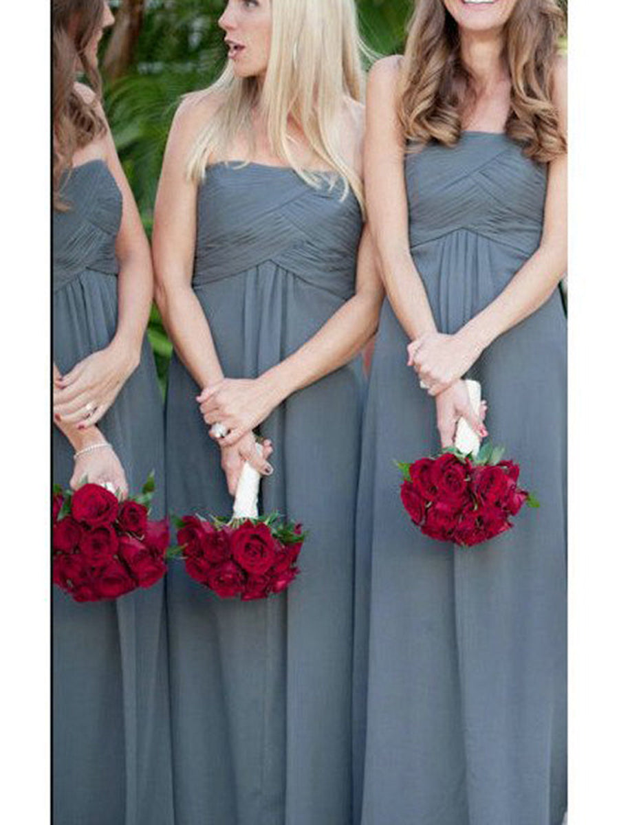 A-Line/Princess Strapless Chiffon Sleeveless Floor-Length With Ruched Bridesmaid Dresses