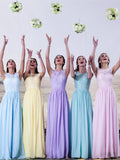 A-Line/Princess Scoop Sleeveless Floor-Length With Lace Chiffon Bridesmaid Dresses