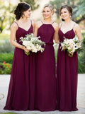A-Line/Princess Spaghetti Straps Sleeveless Floor-Length With Ruffles Chiffon Bridesmaid Dresses