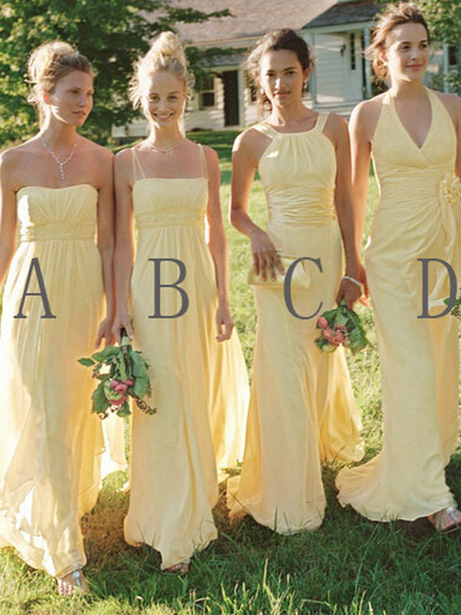 A-Line/Princess Strapless Sleeveless Floor-Length Chiffon Bridesmaid Dresses