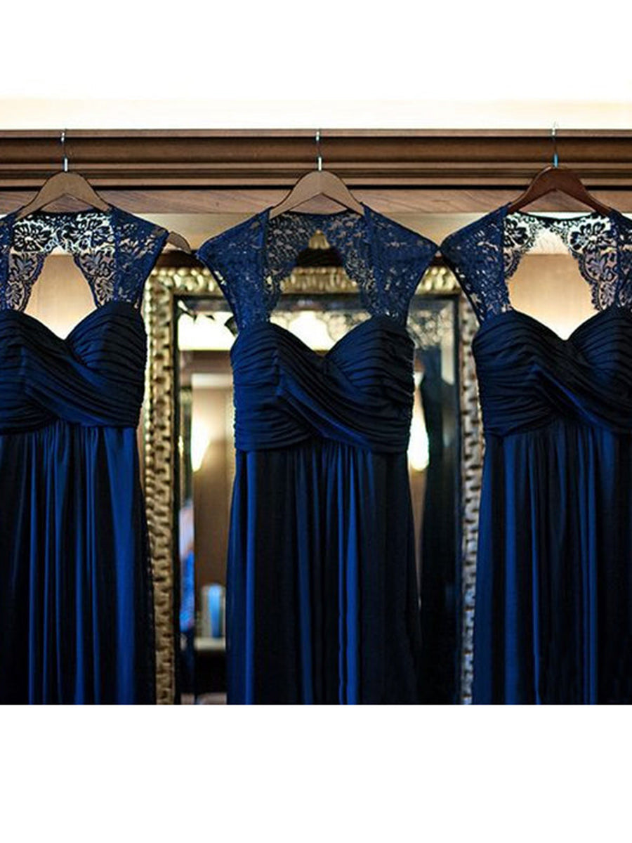 A-Line/Princess Sweetheart Sleeveless Floor-Length With Lace Chiffon Bridesmaid Dresses
