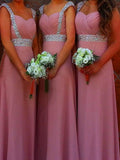 A-Line/Princess Sweetheart Sleeveless Floor-Length With Rhinestones Chiffon Bridesmaid Dresses