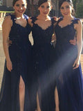 A-Line/Princess Sweetheart Sleeveless Split Side Floor-Length With Lace Chiffon Bridesmaid Dresses