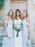 A-Line/Princess Off-the-Shoulder Sleeveless Floor-Length With Ruched Chiffon Bridesmaid Dresses