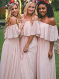 A-Line/Princess Off-the-Shoulder Sleeveless Floor-Length With Layers Chiffon Bridesmaid Dresses