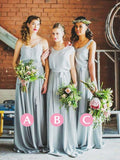 A-Line/Princess Sleeveless V-Neck Floor-Length With Ruffles Chiffon Bridesmaid Dresses