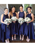 A-Line/Princess Scoop Sleeveless Asymmetrical With Layers Satin Bridesmaid Dresses