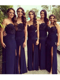 A-Line/Princess Sweetheart Sleeveless Split Side Floor-Length With Lace Jersey Bridesmaid Dresses