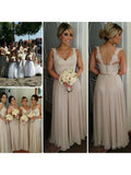 A-Line/Princess V-Neck Sleeveless Floor-Length With Ruffles Chiffon Bridesmaid Dresses
