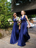 A-Line/Princess V-neck Sleeveless Floor-Length With Pleats Chiffon Bridesmaid Dresses