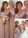 A-Line/Princess V-neck Sleeveless Floor-Length With Sequins Chiffon Bridesmaid Dresses