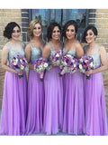 A-Line/Princess V-neck Sleeveless Floor-Length With Sequins Chiffon Bridesmaid Dresses
