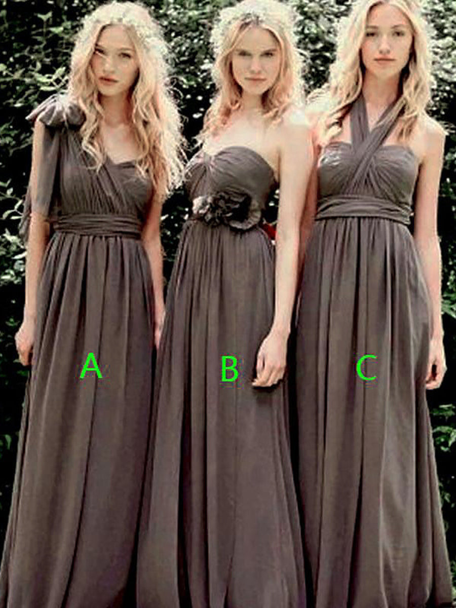 A-Line/Princess Sleeveless Floor-Length Ruched Chiffon Bridesmaid Dresses