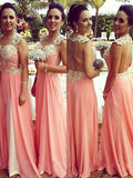A-Line/Princess Straps Sleeveless Applique Floor-Length Chiffon Bridesmaid Dresses