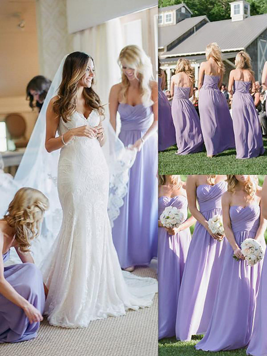 A-Line/Princess Sleeveless Floor-Length Sweetheart Chiffon Bridesmaid Dresses