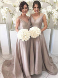 A-Line/Princess V-neck Sleeveless Sweep/Brush Train With Ruffles Taffeta Bridesmaid Dresses