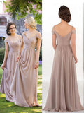 A-Line/Princess Spaghetti Straps V-Neck Sleeveless Floor-Length Chiffon Bridesmaid Dresses
